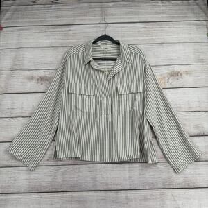 Max Studio London Striped Open Neck Blouse Womens XL Brown White NEW
